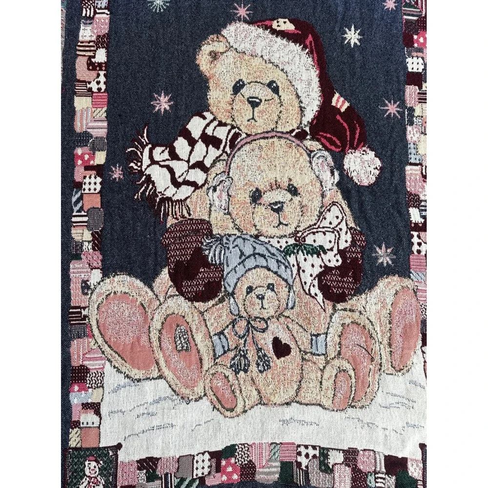 Manual Woodworkers Weavers Christmas Teddy Bear Tapestry Throw Blanket 72x46 USA
